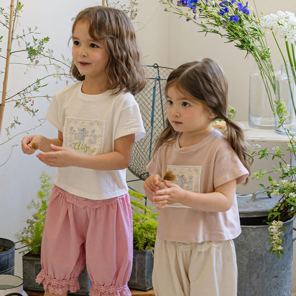 T-shirt confort couleur unie rétro pour jeunes filles