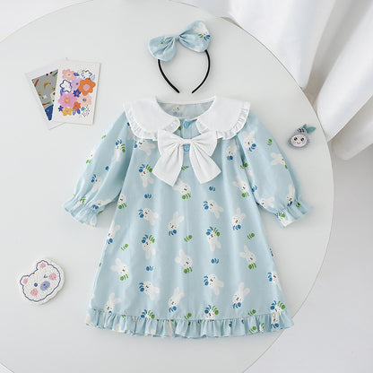 Blue With Long Sleeves Onesie Girls Dress