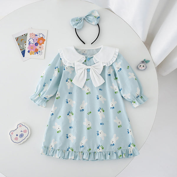 Blue With Long Sleeves Onesie Girls Dress