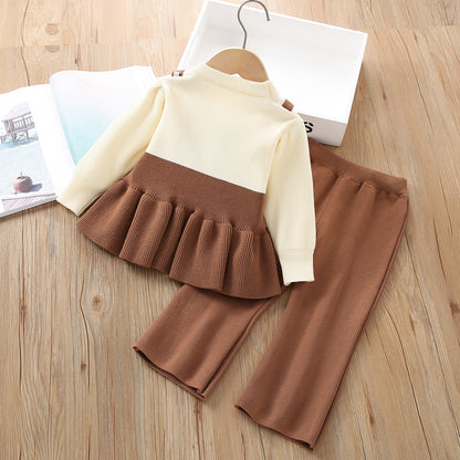 Girls Knitted Long-sleeved Two-piece Pants