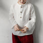 Boy Half-open Collar Long Sleeve Cotton Linen Shirt
