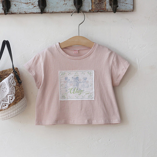 T-shirt confort couleur unie rétro pour jeunes filles