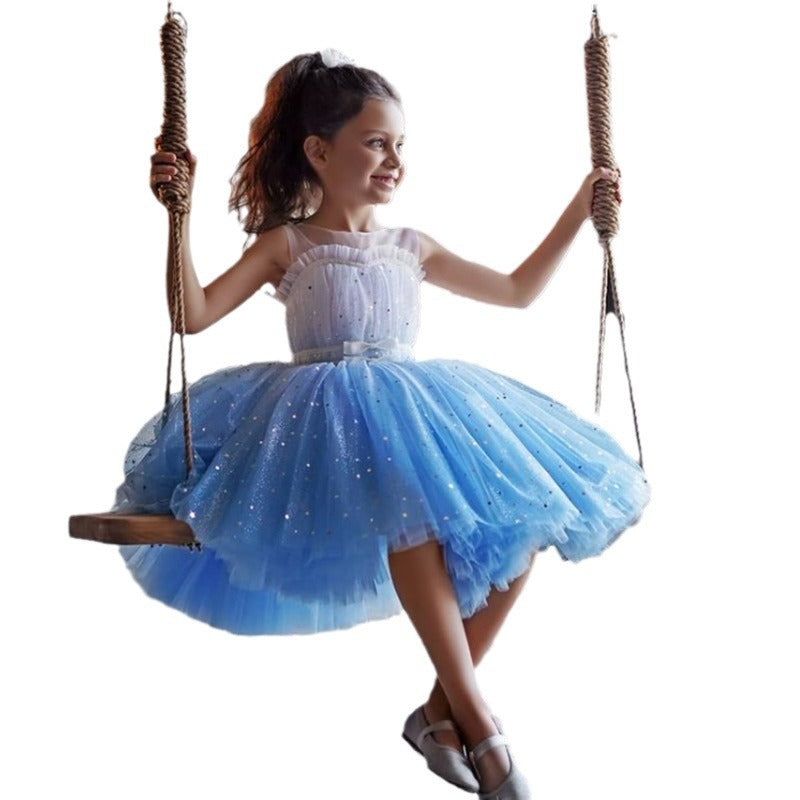 New Girls Gradient Sleeveless Mesh Tulle Tutu Dress