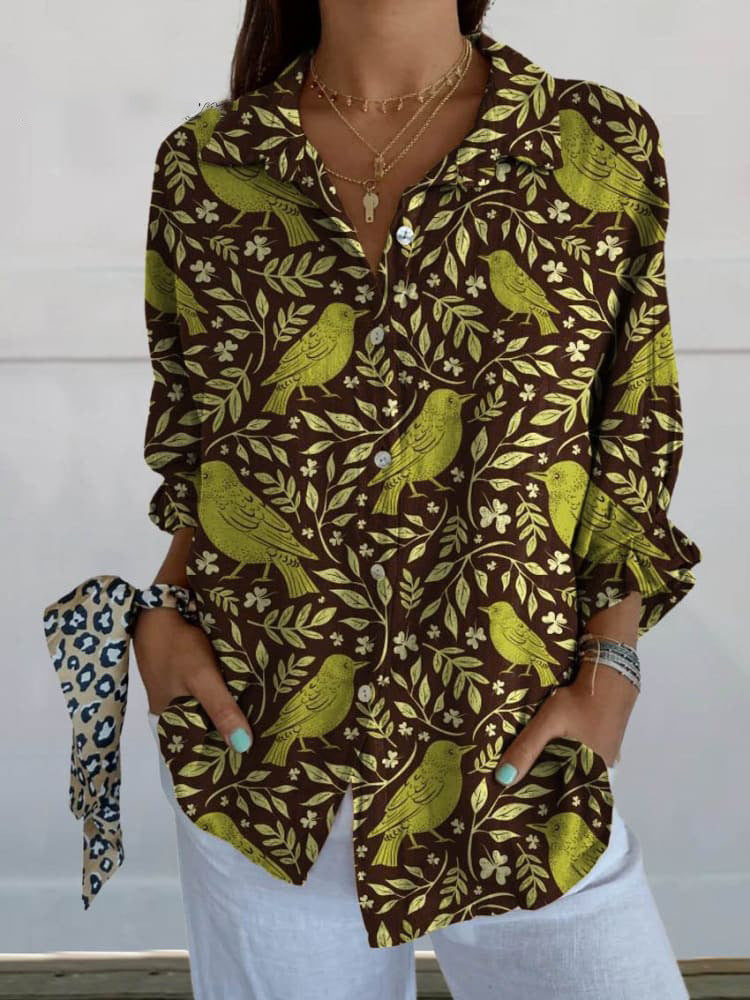 Womens Flowers Print Long Sleeve Shirt