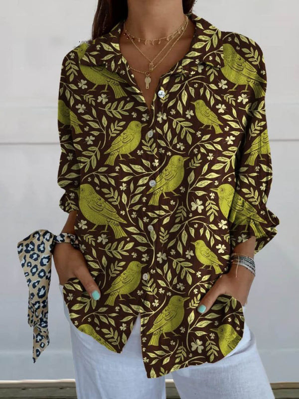 Womens Flowers Print Long Sleeve Shirt