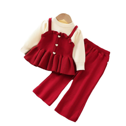 Girls Knitted Long-sleeved Two-piece Pants