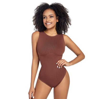 Combinaison Gainante Ventre Plat Couleur Unie Col Rond