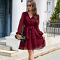 Chiffon V-neck Lantern Sleeves Long Sleeve Belt Dress