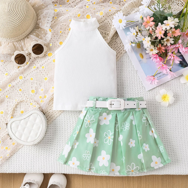 Girls' Striped Halter and Pleated Skirt Set