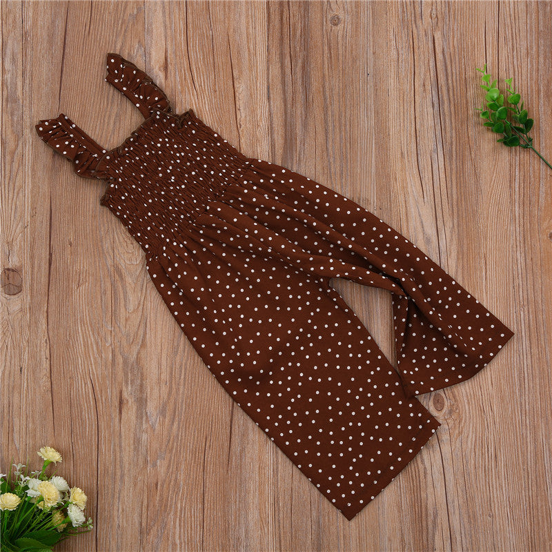 Polka Dot Brown Thin Non-hooded Jumpsuit