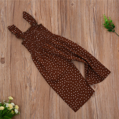 Polka Dot Brown Thin Non-hooded Jumpsuit
