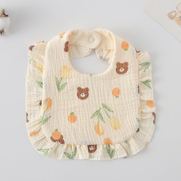 Ruffled Cotton Baby Bib - Printed Gauze Lace