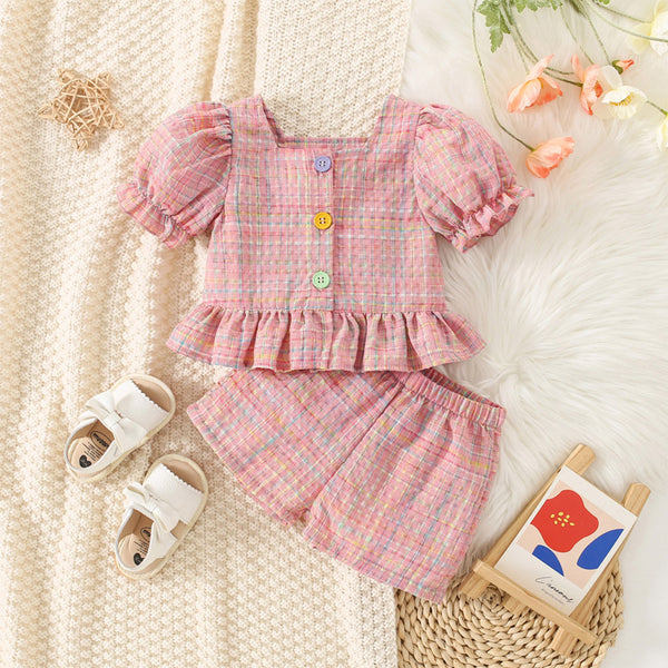 Girls Fashion Personality Plaid Top Shorts Suit
