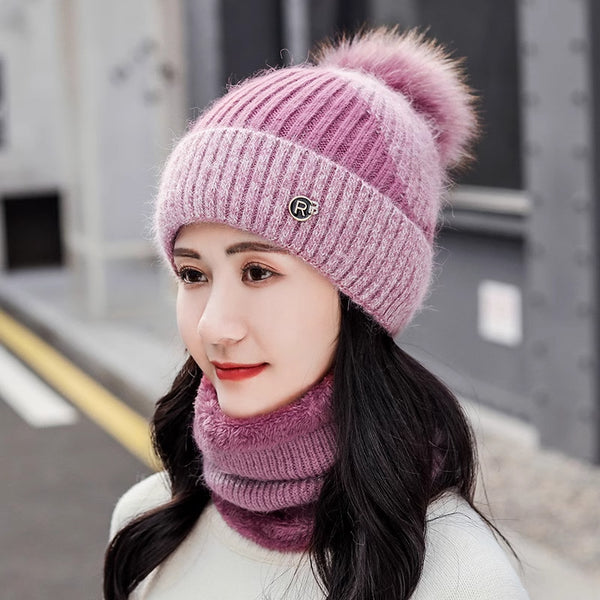 Cotton-padded Cap Scarf Set