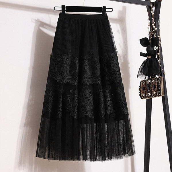 Floral Lace A-Line Pleated Midi Dress