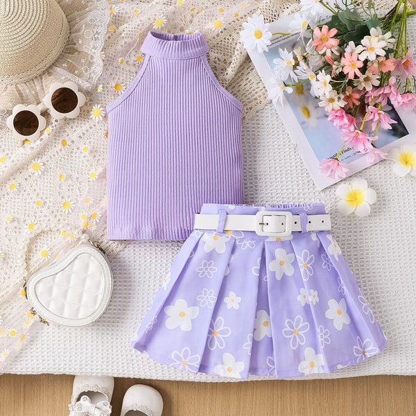 Girls' Striped Halter and Pleated Skirt Set