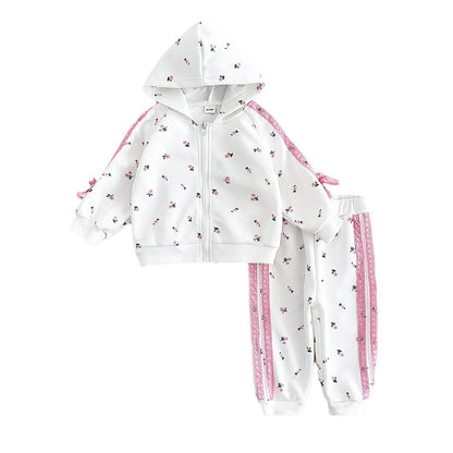 Girls' Warm Hoodie Jacket Trousers Suit