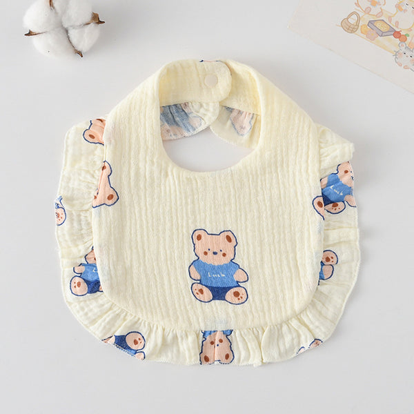 Ruffled Cotton Baby Bib - Printed Gauze Lace