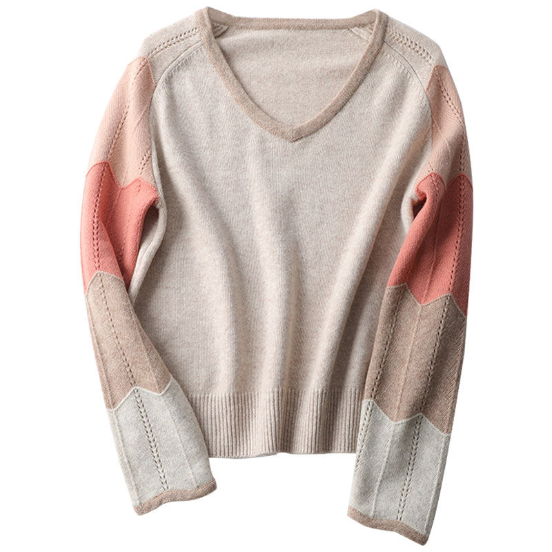 Women V-neck Pullover Knitting Sweater