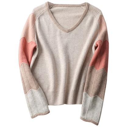 Women V-neck Pullover Knitting Sweater