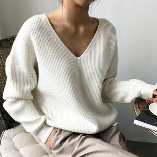 Women's V-neck Loose Sweater
