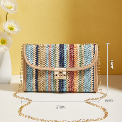Woven Rainbow Crossbody Chain Square Bag