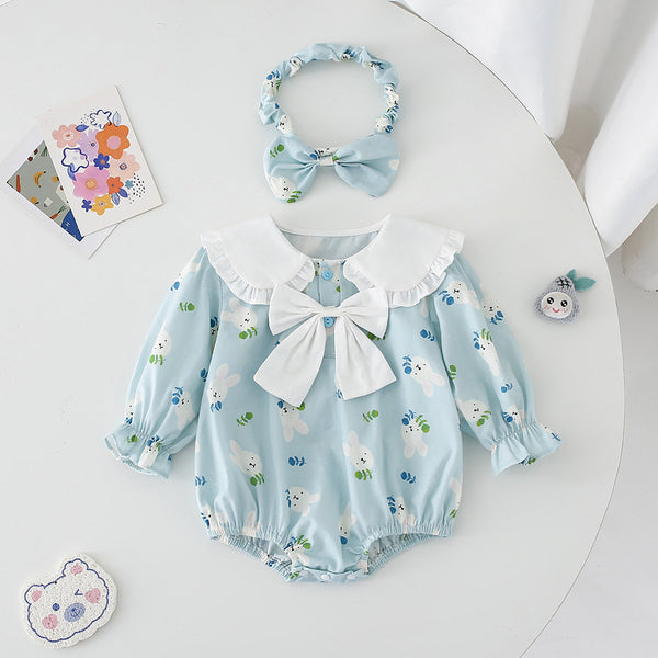Blue With Long Sleeves Onesie Girls Dress