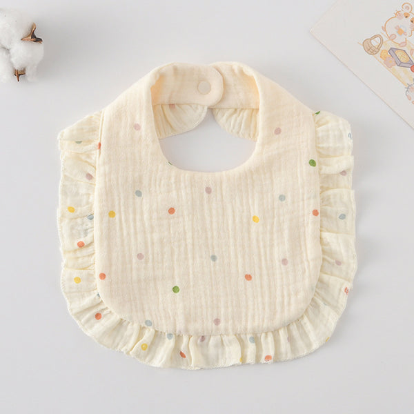 Ruffled Cotton Baby Bib - Printed Gauze Lace