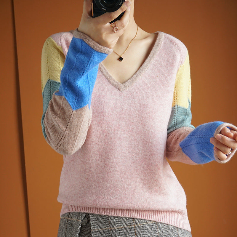 Women V-neck Pullover Knitting Sweater