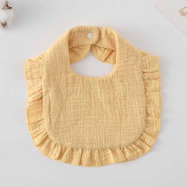 Ruffled Cotton Baby Bib - Printed Gauze Lace