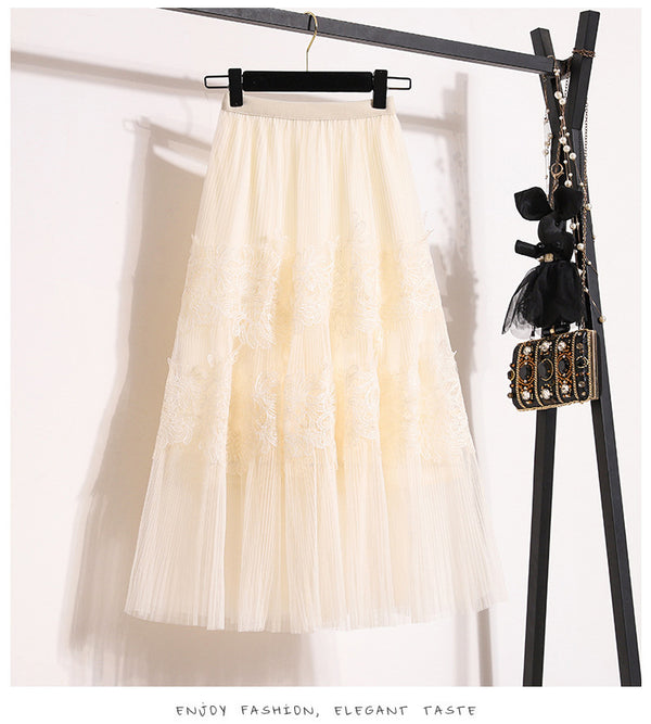 Floral Lace A-Line Pleated Midi Dress