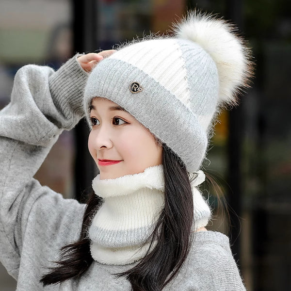 Cotton-padded Cap Scarf Set