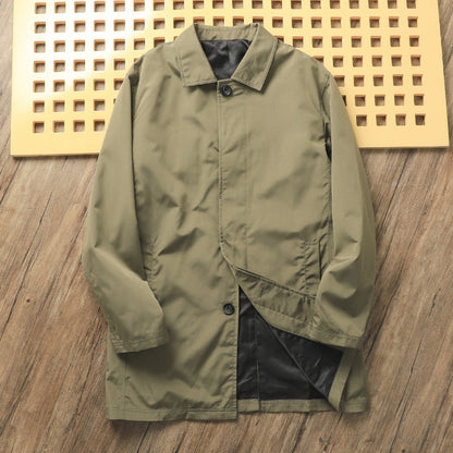 Solid Color Casual Polo Collar Mid-length Trench Coat Men