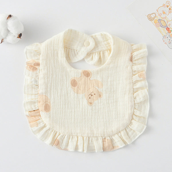 Ruffled Cotton Baby Bib - Printed Gauze Lace