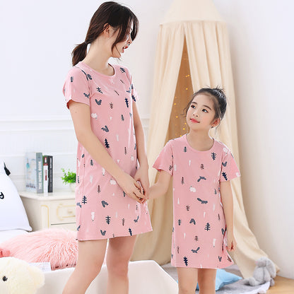 Children Purified Cotton Short Sleeve Nightdress