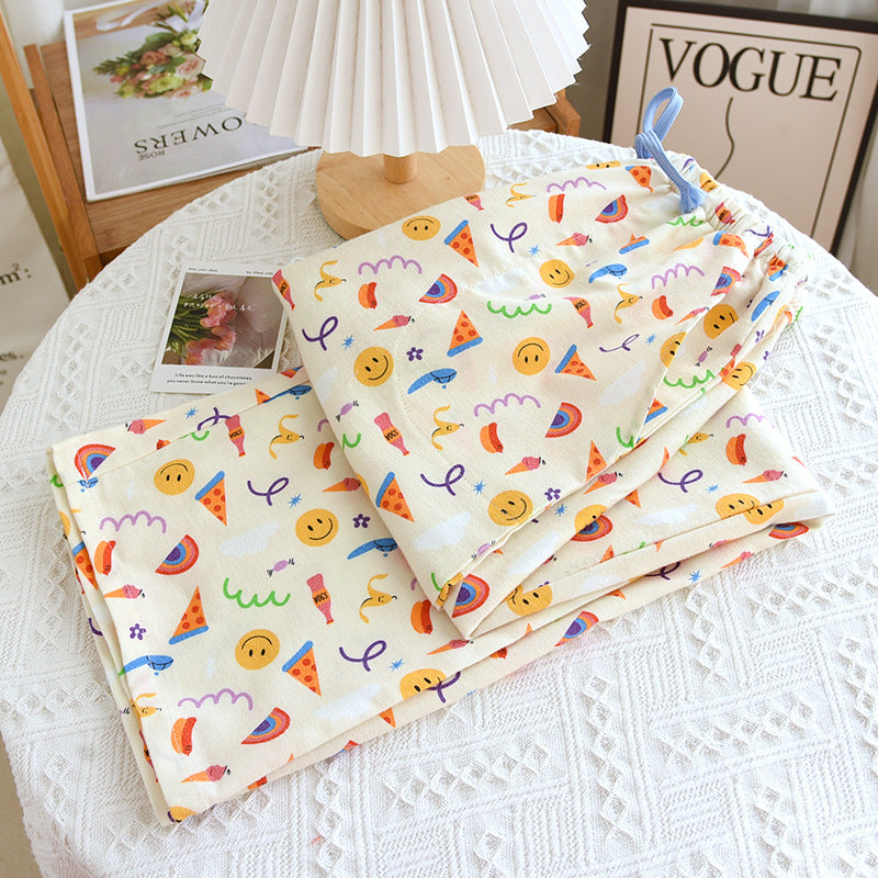 Brushed Flannel Loose Pure Cotton Cartoon Printed Pajama Pants For Women
