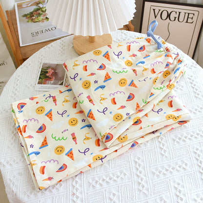 Brushed Flannel Loose Pure Cotton Cartoon Printed Pajama Pants For Women