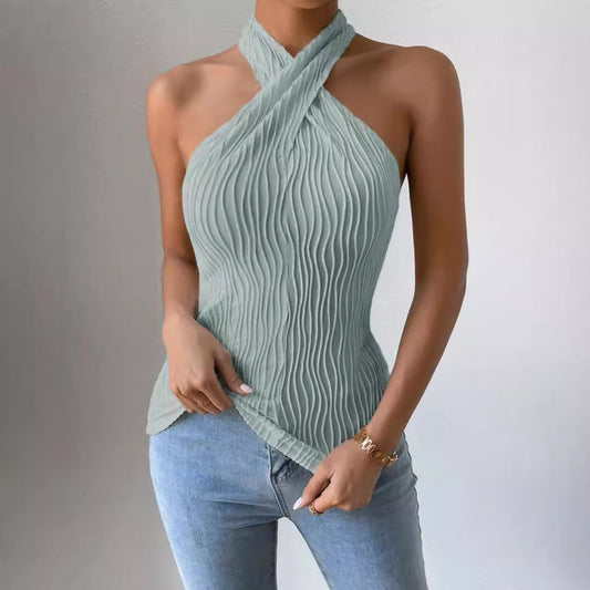 Fashionable Personalized Halter Knitted Short Top For Women