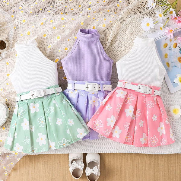 Girls' Striped Halter and Pleated Skirt Set