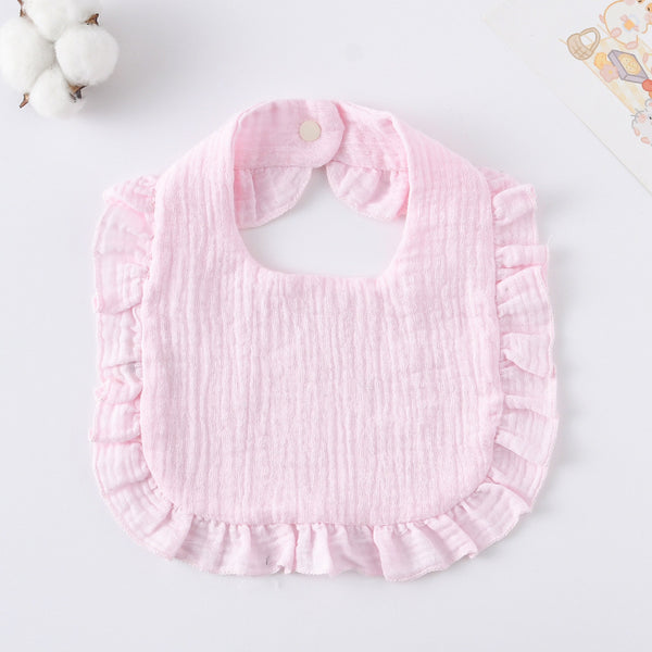 Ruffled Cotton Baby Bib - Printed Gauze Lace