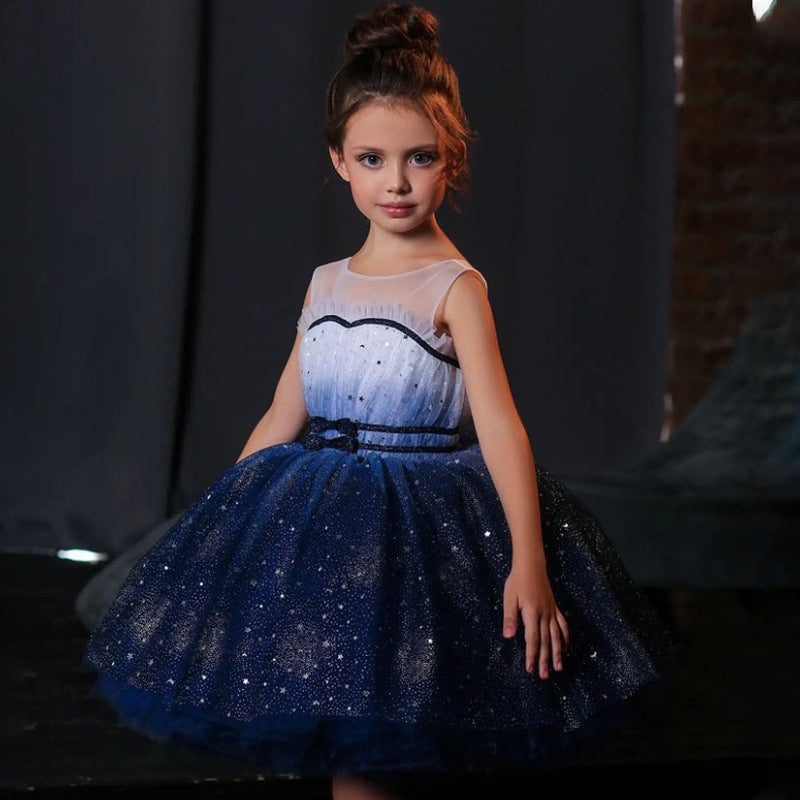 New Girls Gradient Sleeveless Mesh Tulle Tutu Dress