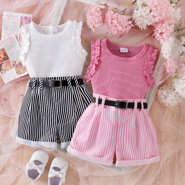 Ensemble débardeur et short rayé rose pour fille