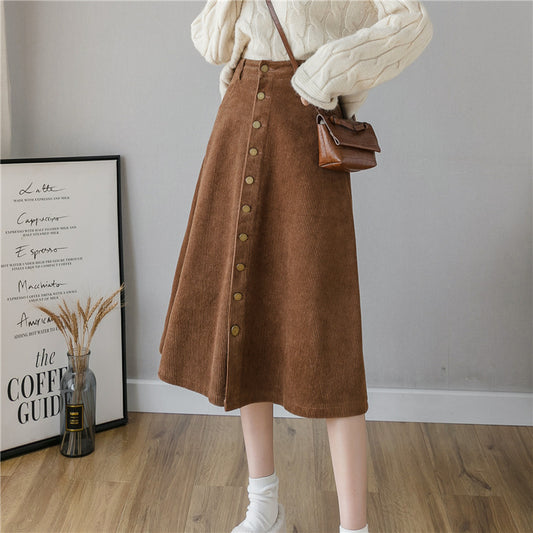 Corduroy Retro Fashion Midi Skirt