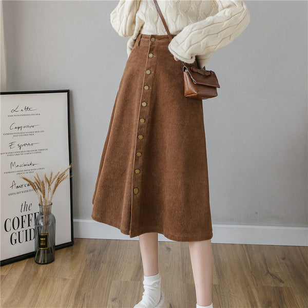 Corduroy Retro Fashion Midi Skirt