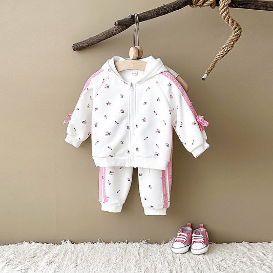 Girls' Warm Hoodie Jacket Trousers Suit