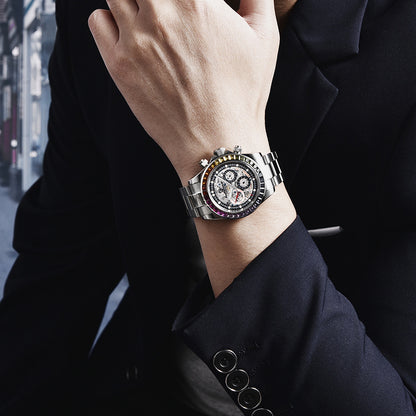 Paganidesign Men's Multifunction Automatic Mechanical Watch with Open Movement and Stainless Steel Case 1653