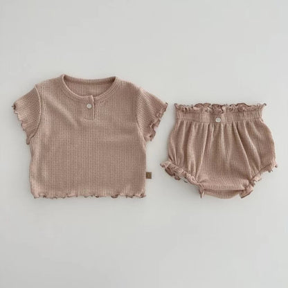 Short en dentelle de couleur unie, haut de couleur unie, manches courtes, doux et confortable pour la maison
