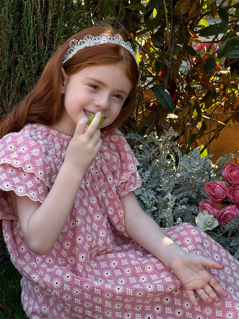 Girls' Embroidery Vintage Dress Flounced Sleeve Lace