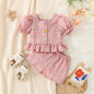 Girls Fashion Personality Plaid Top Shorts Suit