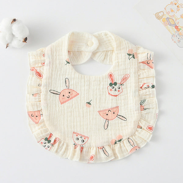 Ruffled Cotton Baby Bib - Printed Gauze Lace